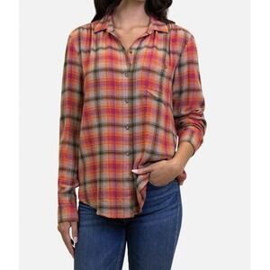 Beachlunchlounge Women's Flannel‎ Small Elliot High Low Button Up Shirt Cowgirl